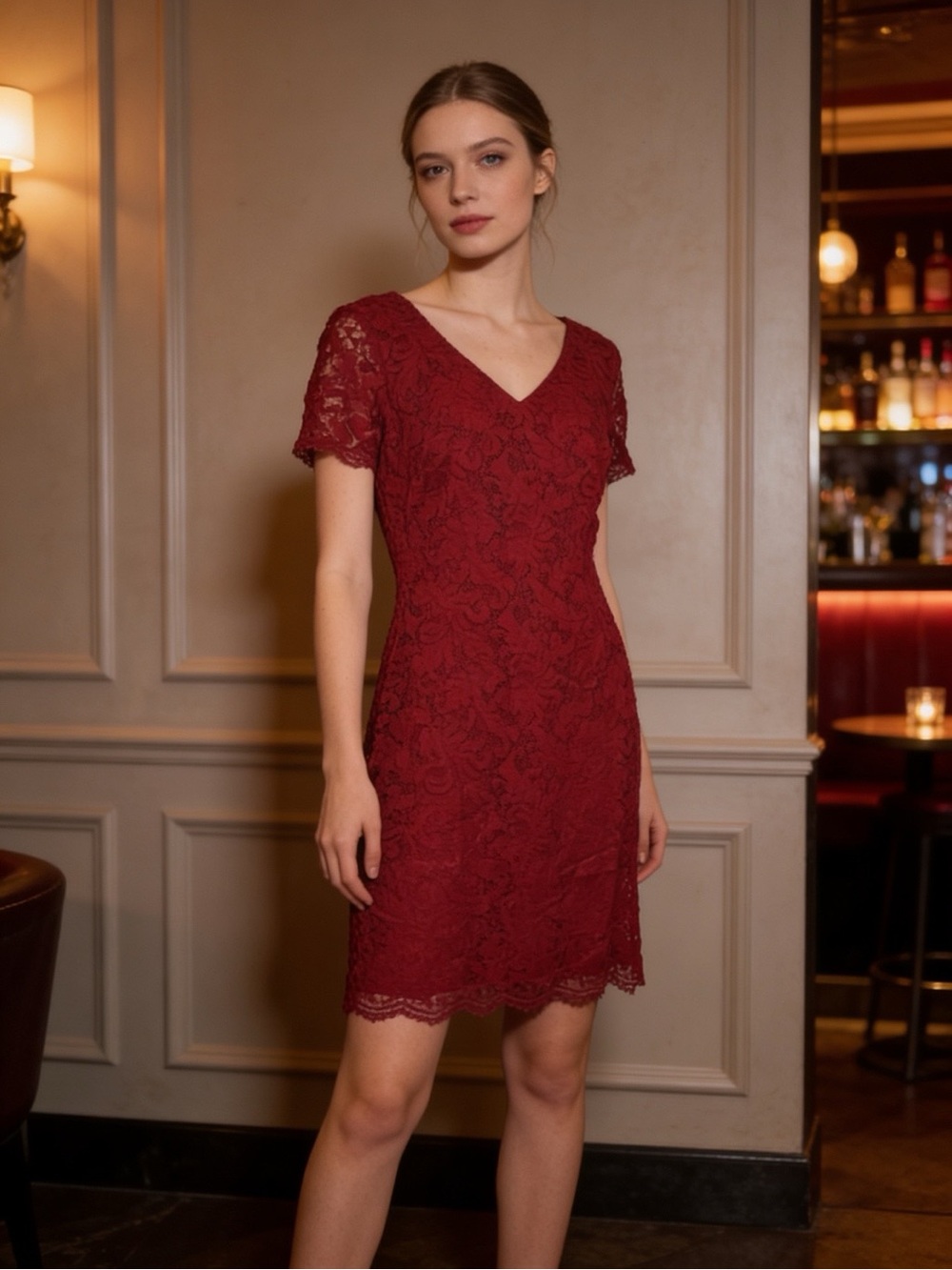 NWT Lauren Ralph Lauren Red Lace Cocktail Dress Size 6